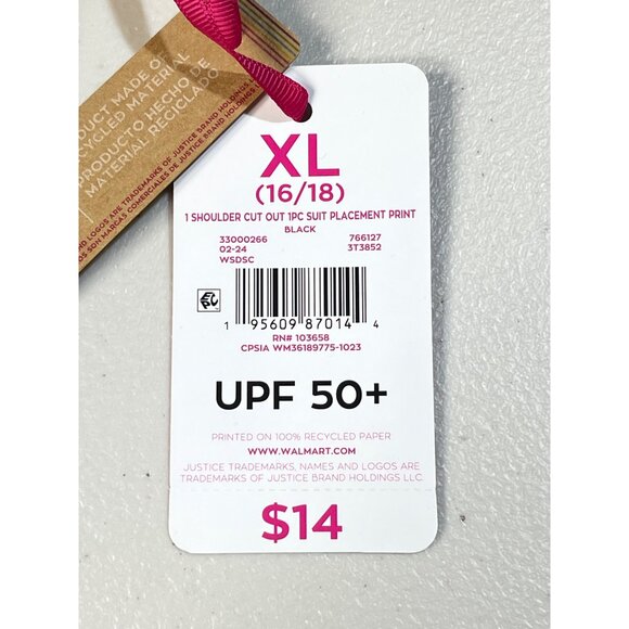 Justice Girls XL 16/18 One-Shoulder Cut-Out Swimsuit Rainbow Palm Print UPF 50+ - Picture 8 of 11